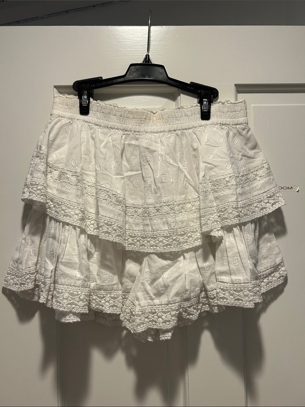 American Eagle White Smocked Eyelet Mini Skirt